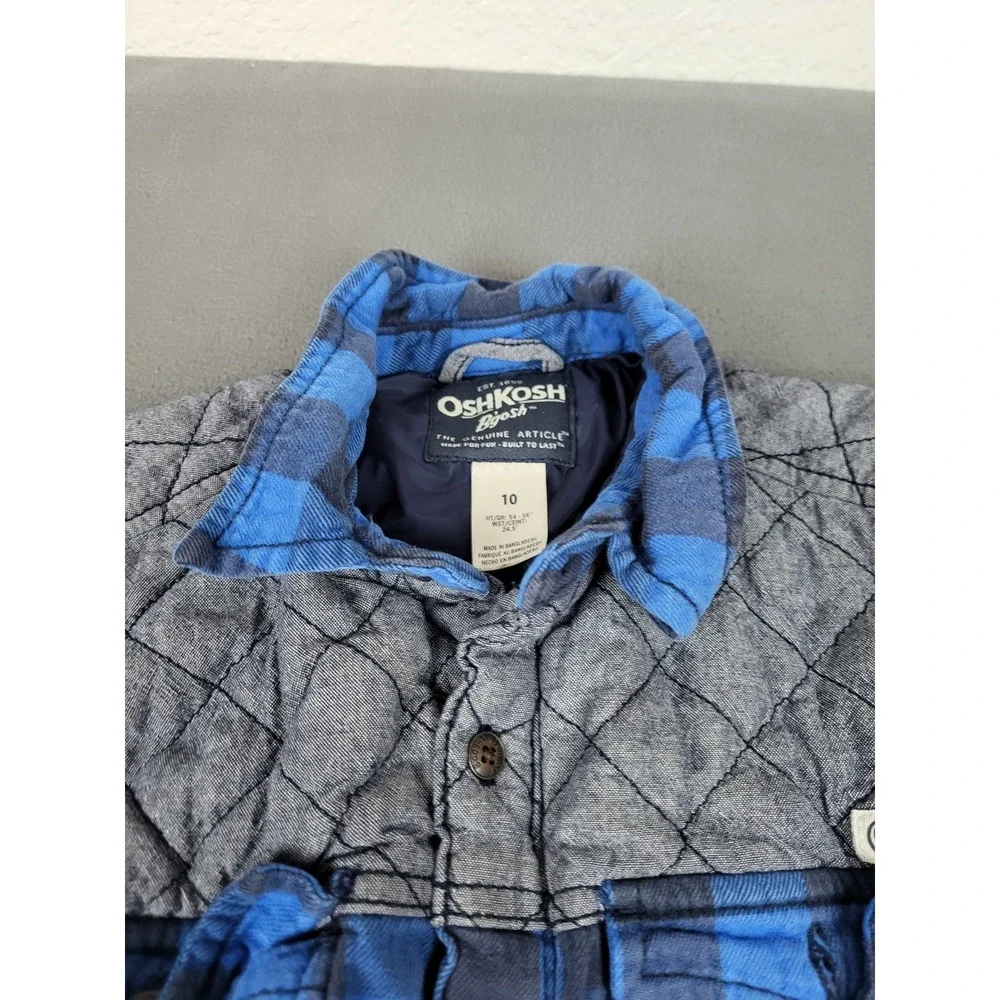Oshkosh Bgosh Flannel lined Shirt Kids 10‎ Blue Check Plaid Outdoor Lightweight